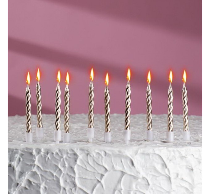 Свечи для торта 7см "Металлик" розовое золото с подставками (упаковка 10 шт.)