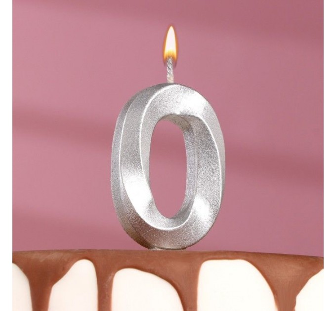 Свеча для торта "Грань" серебряная - цифра "0" 7,8 см