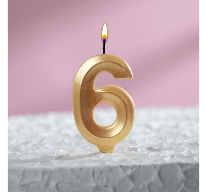 Свеча для торта "Грань" золотая - цифра "6" 7,8 см