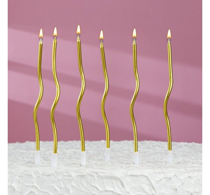 Свечи для торта коктейльные "Серпантин" золотые (упаковка 6 шт.)