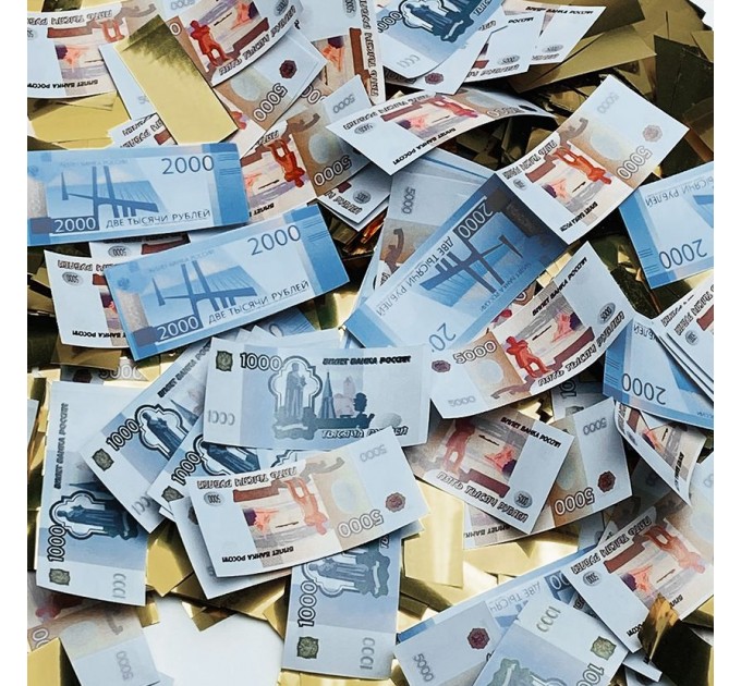 Пневмохлопушка CM006 "Деньги на ветер" / Money Swirl ("денежные купюры" - рубли, золотое конфетти, фольга) 30см