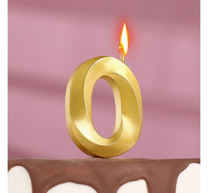 Свеча для торта "Грань" золотая - цифра "0" 9,5 см