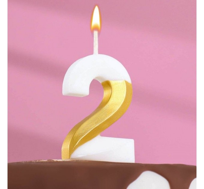 Свеча для торта "Мороженое" бело-золотая - цифра "2"