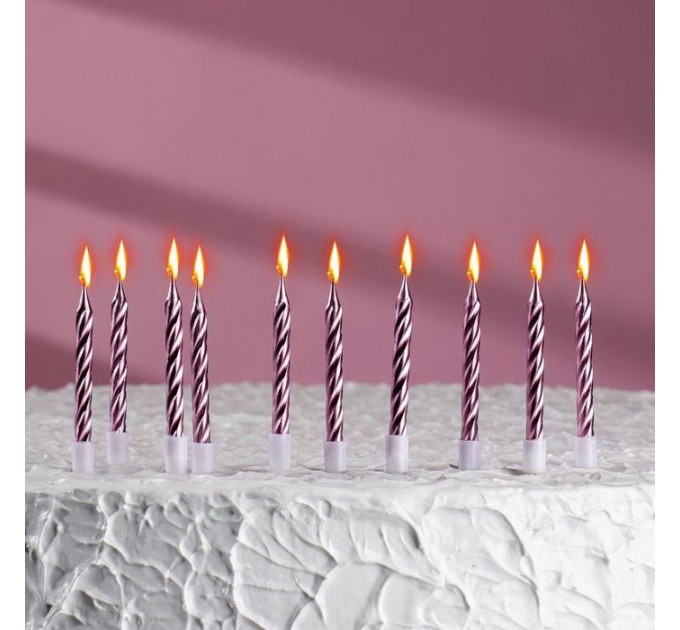 Свечи для торта 7см "Металлик" розовые с подставками (упаковка 10 шт.)