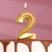 Свеча для торта "Грань" золотая - цифра "2" 7,8 см