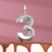 Свеча для торта "Грань" серебряная - цифра "3" 7,8 см