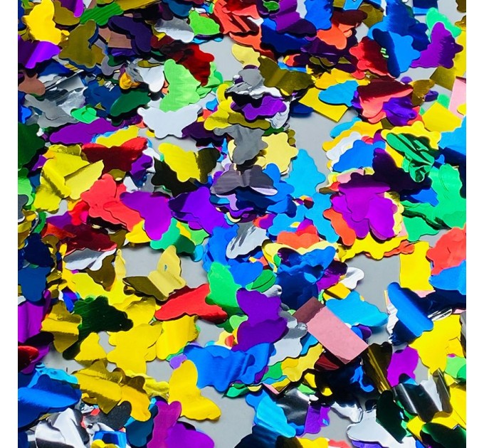 Пневмохлопушка CM007 "Бабочки" (разноцветные бабочки и конфетти, фольга) 30см