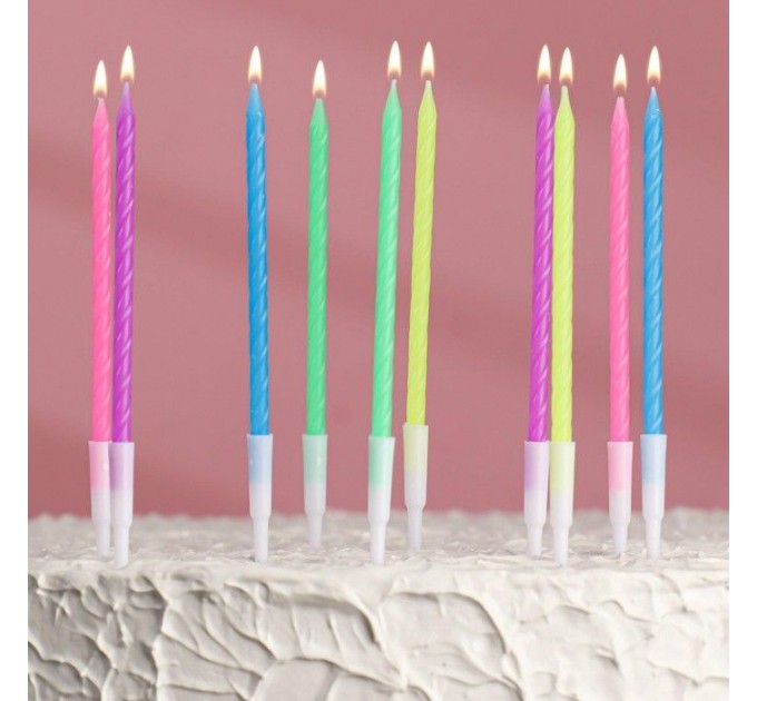 Свечи для торта 14см "Неон" разноцветные с подставками (упаковка 10 шт.)