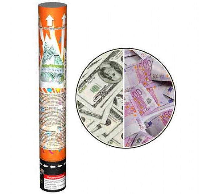 Пневмохлопушка CM035 "MONEY" (USD, Euro "денежные купюры") 30см