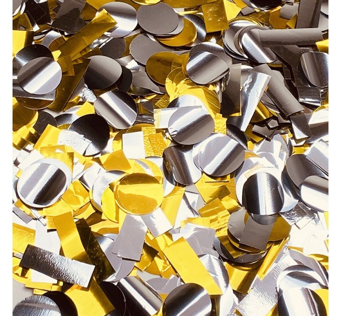 Пневмохлопушка CM009 "Серебристо-Золотой" /  Silver-Gold Konfetti (золотое и серебряное конфетти, фольга) 30см