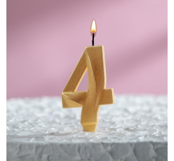 Свеча для торта "Грань" золотая - цифра "4" 7,8 см