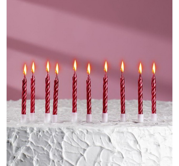 Свечи для торта 7см "Металлик" красные с подставками (упаковка 10 шт.)