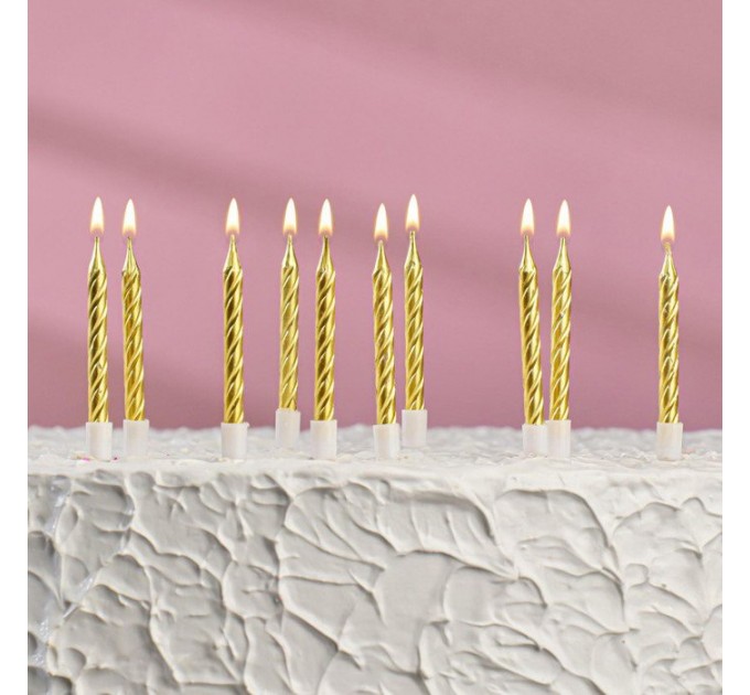 Свечи для торта 7см "Металлик" золотые с подставками (упаковка 10 шт.)